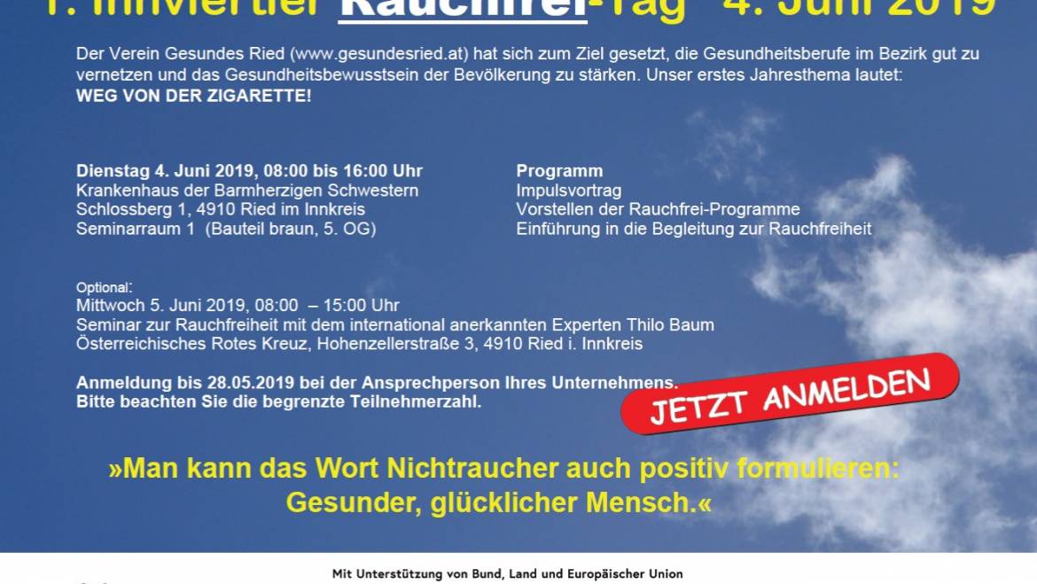 1. Innviertler Rauchfrei Tag – Anmeldung bis 3. Juni 2019 !!!
